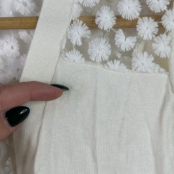 DE COLLECTION Cream Floral Back Long Sleeve Cardigan Sweater Top Size Small - Picture 11 of 13